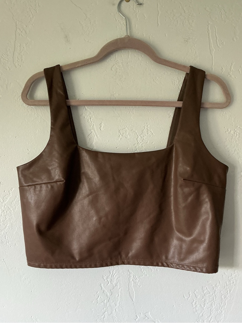 Express Brown Vegan Leather Square-Neck Crop Top